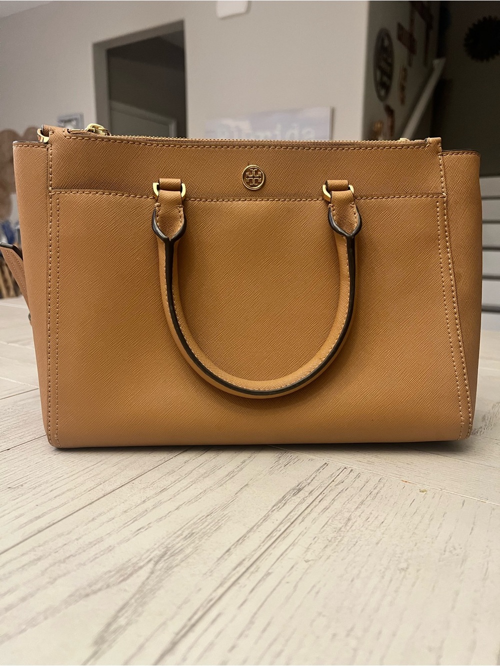 Tory Burch Tan Saffiano Leather Top-Handle Satchel
